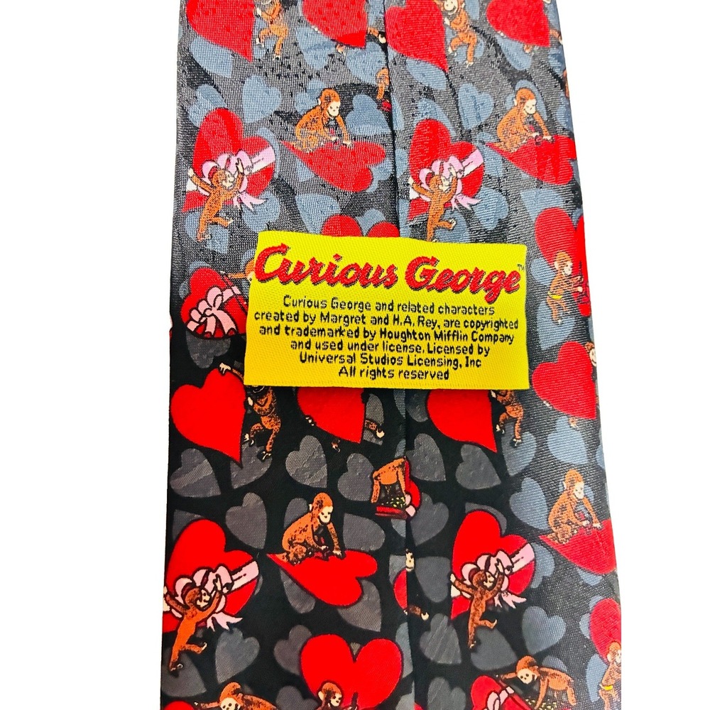 Curious George Vintage‎ Red Black Necktie Valentine Tie 4 W 57 L